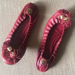 Tory Burch red slip on flats size 8